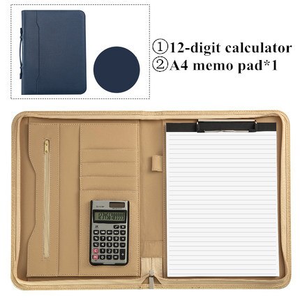 A4 Zipper Padfolio Portable File Bag Luxury Folder With Calculator Organizer Memo Pads Business Manager Briefcase Stationery: C Blue
