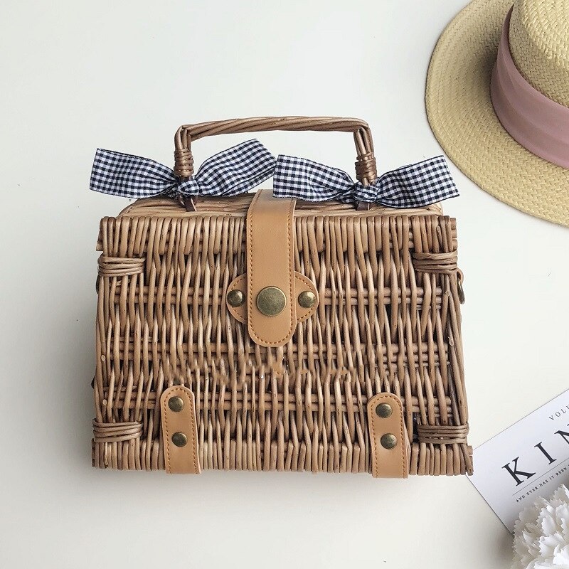 Retro Handgemaakte Rotan Hasp Tas Kleine Vierkante Doos Japanse Geweven Mini Koffer Voor Vrouw: Default Title
