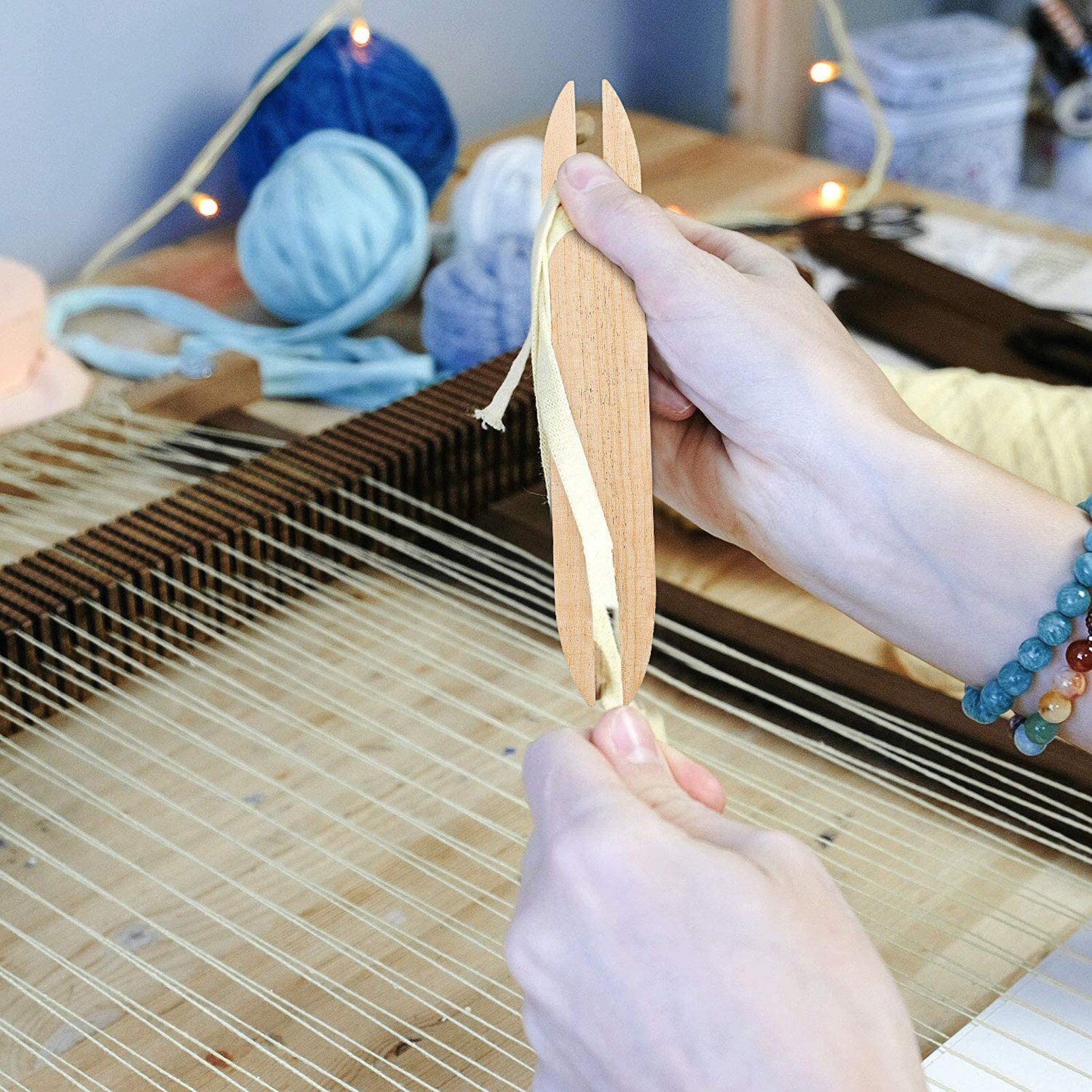 Haaknaalden Set 7Pcs Weefgetouw Sticks Houten Breien Hand Weefgetouw Stok Setknitting Naalden Set Diy Naald Arts Craft Schaar gereedschap