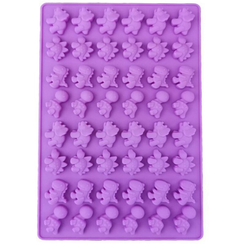 Cute Little Dinosaur Silicone Molds Chocolate Mould Ice Tray Mould Soft Candy Mould With Dropper DAG-ship: purple