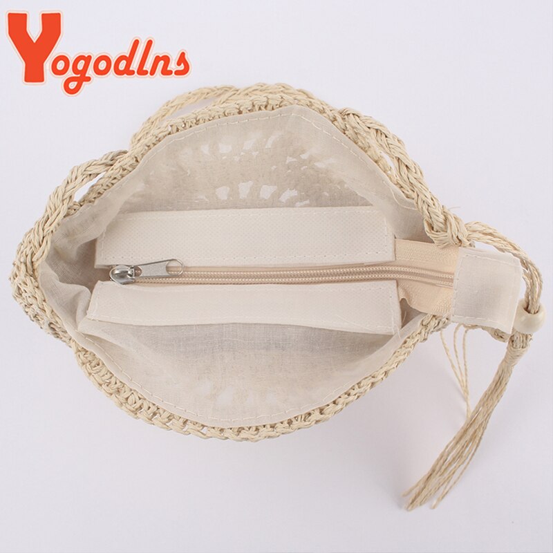 Yogodlns Ronde Zacht Papier Touw Schoudertas Kwastje Zomer Strand Handgemaakte Crossbody Tassen Vrouwen Holle Strozak Cirkel Rotan Tas