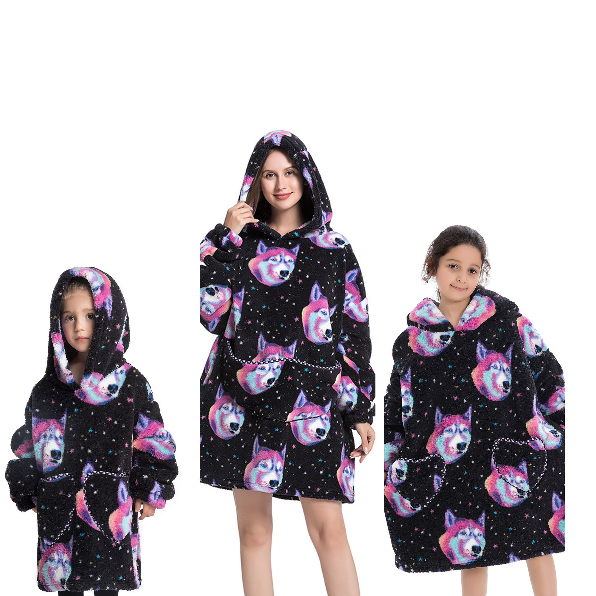 Coperta Indossabile Bambino Coperta Con Cappuccio Mad Dog Per Bambini - Morbido Pile Sherpa, Maniche, Tasca, Per Ragazzi E Ragazze 4-13 Anni Coperta Indossabile Sherpa - Foto 3