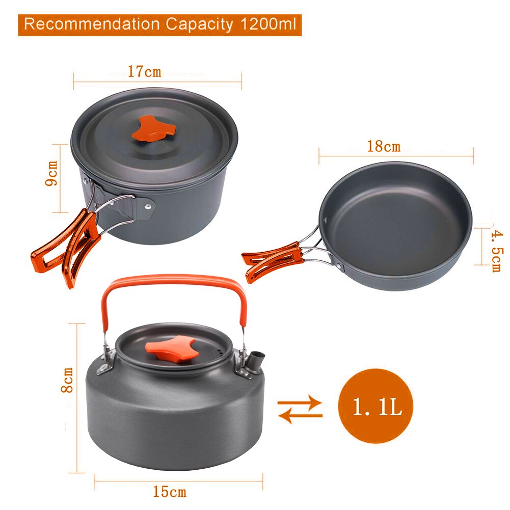 Camping Kookgerei Kit Wandelen Gebruiksvoorwerpen Pan Servies Picknick Theepot Pot Koekenpan Camping Draagbare Outdoor Apparatuur: Orange