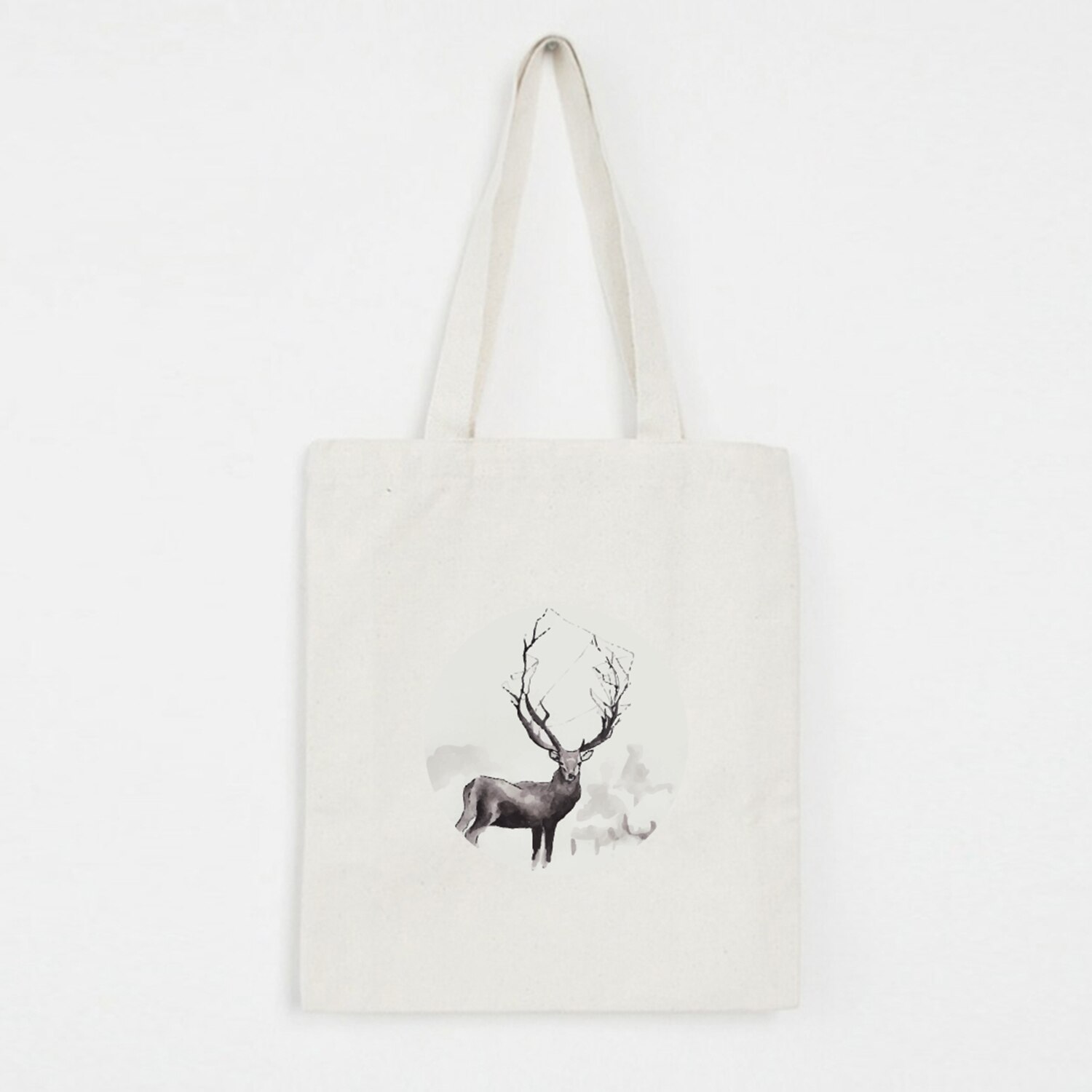 Herten Print Schilderen Boodschappentassen Canvas Opbergzakken Vrouwen Handtas Herbruikbare Vouwen Kruidenier Eco Tassen Literaire: B138WHITE