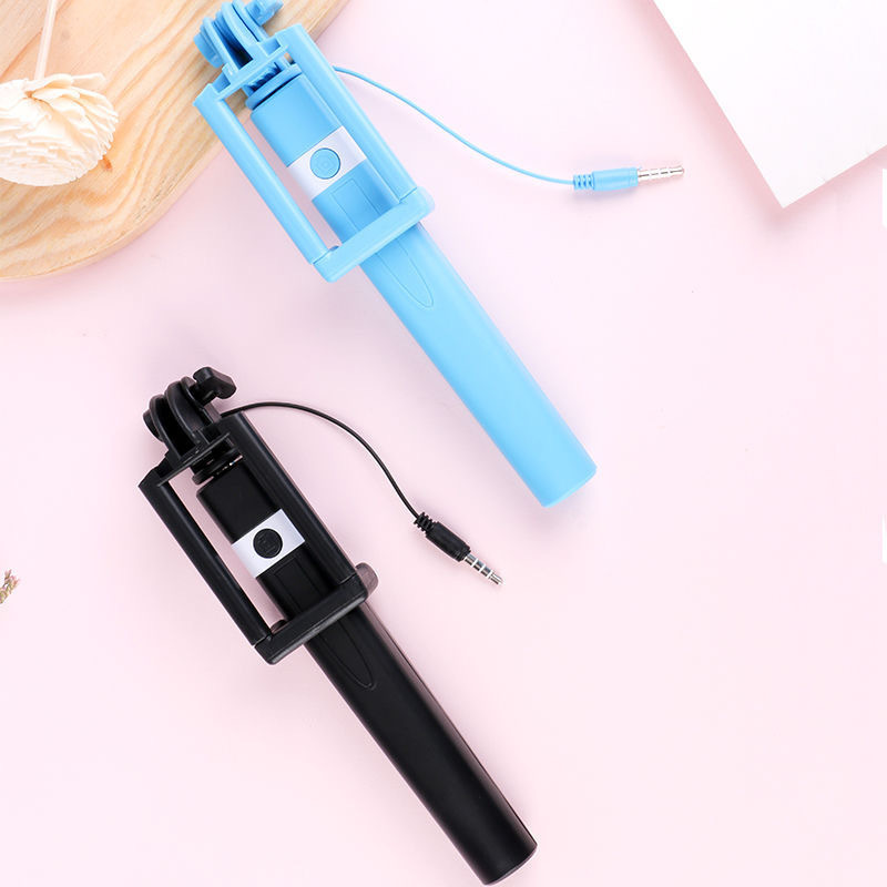 Mini palo de Selfie controlado por cable rosa/azul/negro adecuado para Android 3,5mm enchufe palo de Selfie contracción 18cm estiramiento 72cm