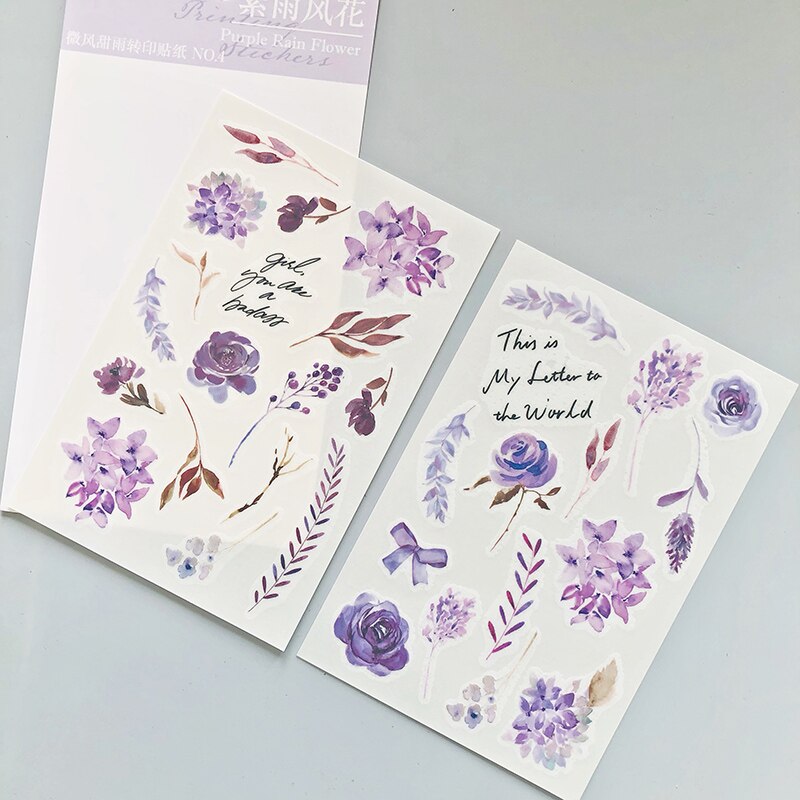 2 Sheets /Pack Lavendel Bloem Decoratieve Stickers Handbook Decoratie