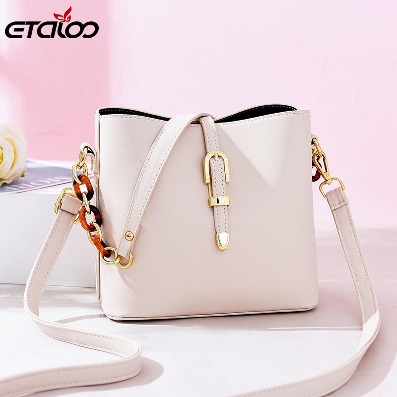 Bucket Shoulder Bag Women Chains Crossbody Bag Female Belt lock Messenger Bags Ladies PU Leather Handbag Women's Bag