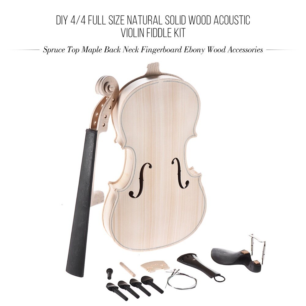 Diy 4/4 fuld størrelse naturlig massivt træ violin violin kit med eq gran top ahorn tilbage hals gribebræt aluminiumslegering tailpiece