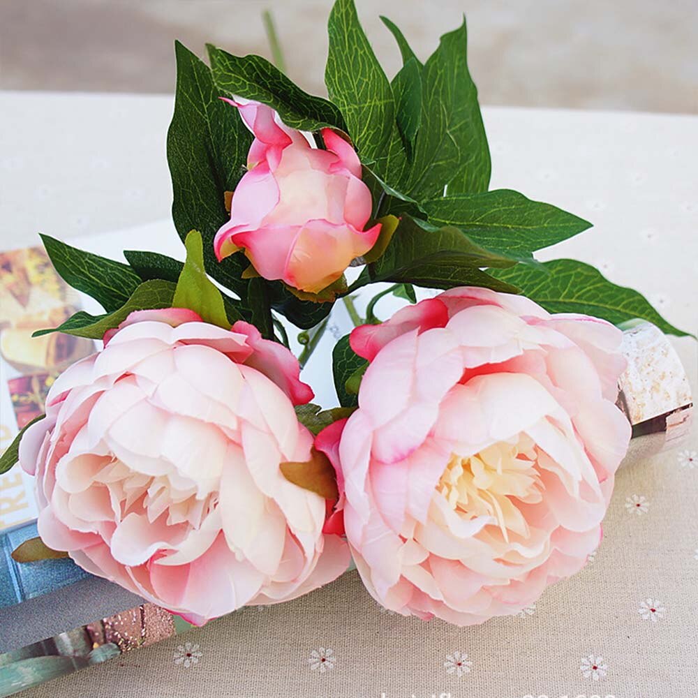 3 têtes/1 bundle pas cher pivoine bouquet Vase arrangement de fleurs décor à la maison décoration de mariage fleurs artificielles pour scrapbooking: 6