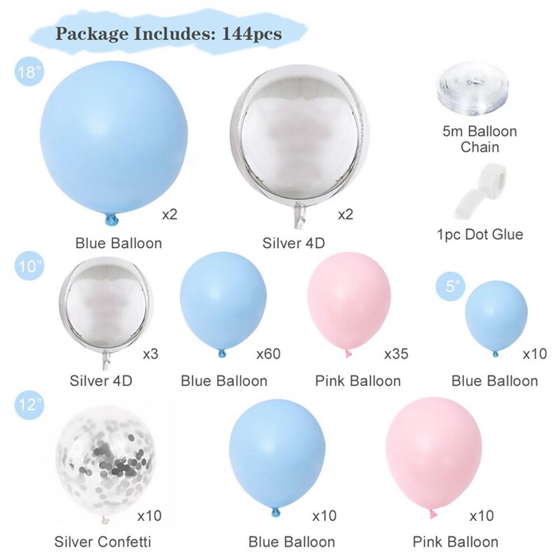 Macaron Blue Pink Balloon Garland Arch Birthday Wedding Party Baby Shower Decor 144PCS Balloon Set