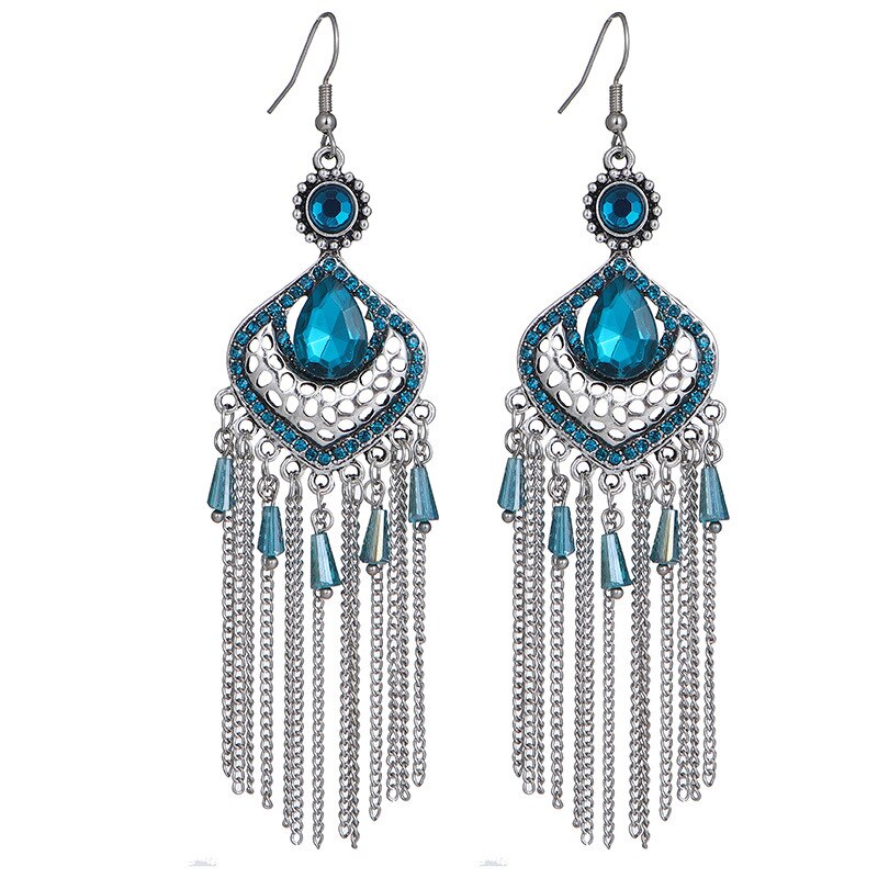 Pendientes de borla bohemios para mujer, aretes Vintage de aleación en forma de gota, cuentas de cristal, cadena larga, borla de diamantes de imitación, 2022