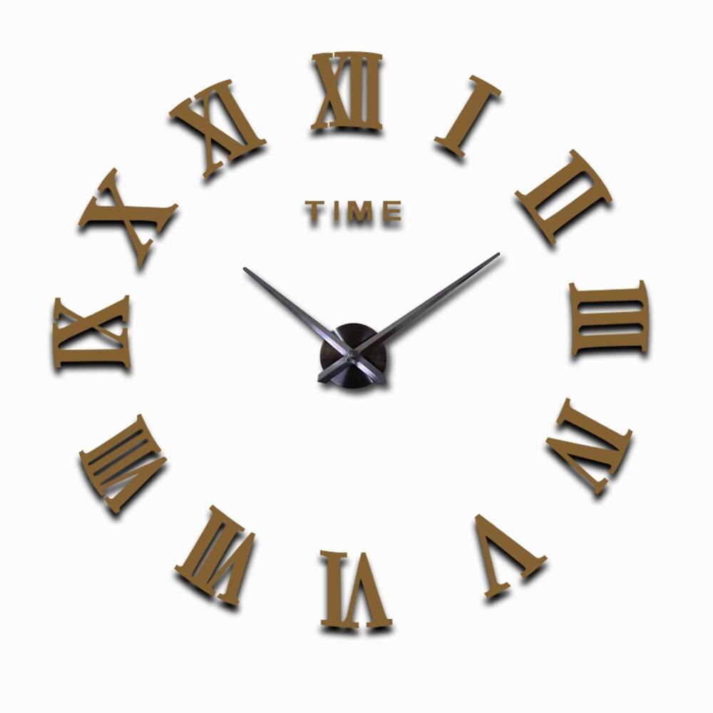 Woondecoratie grote romeinse spiegel moderne kwarts klokken woonkamer doe-het-zelf wandklok sticker horloge: Bruin / 47 inch
