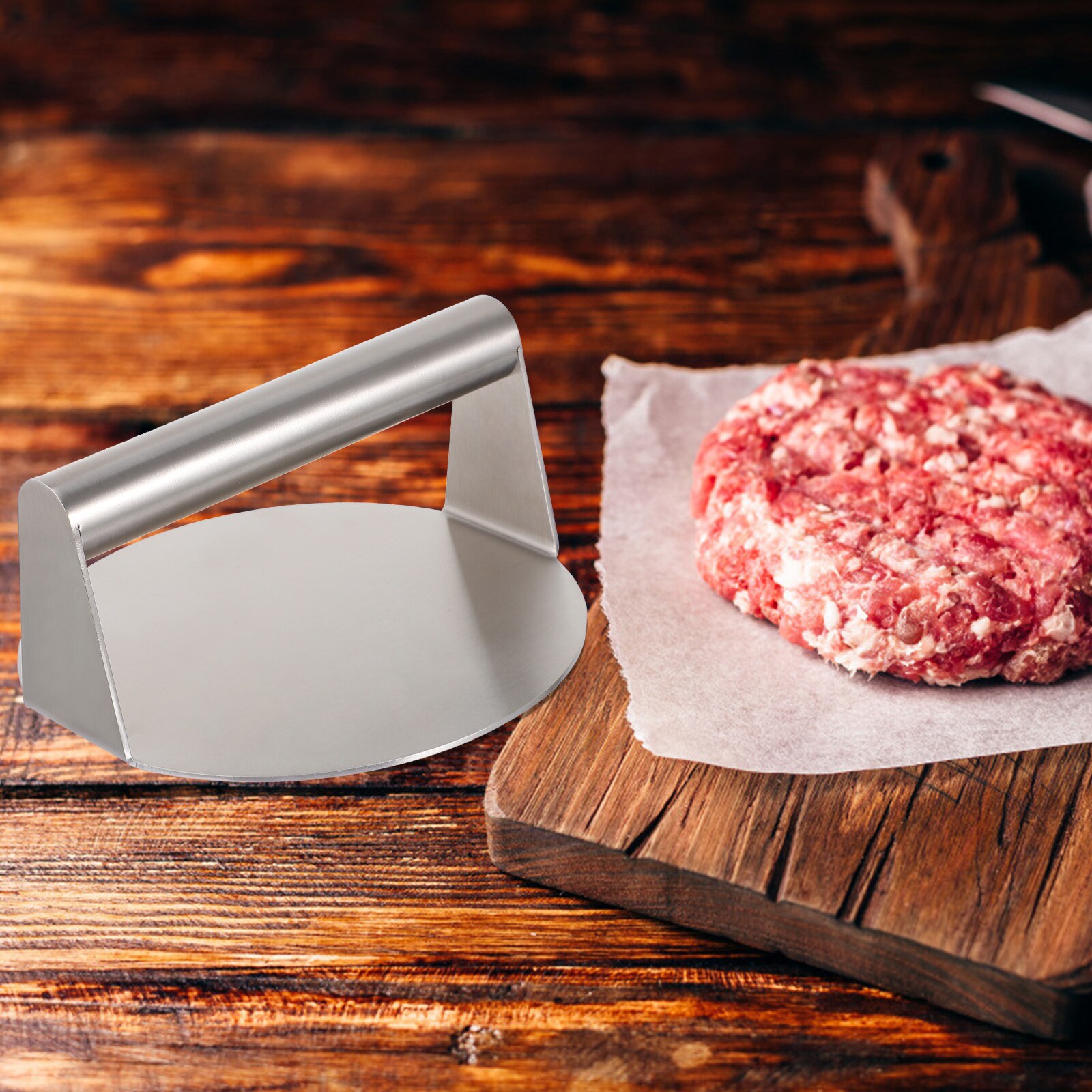 Movstriker Stainless Steel Burger Press, 6.3 Inch Round Burger Smasher Heavy-Duty Smash Burger Press, Non Stick Bacon Beef Steak Patty Burger Maker For Grilling Barbecue Griddle
