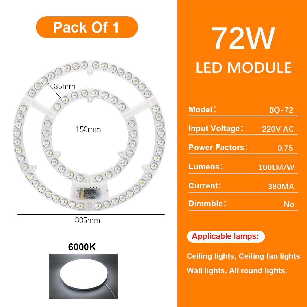 Panel Led de 220V, módulo Led de repuesto para luz de techo, tablero de Panel de luz circular redondo de 72W, módulo de 6000K/4000K para luces de ventilador de techo: Azul