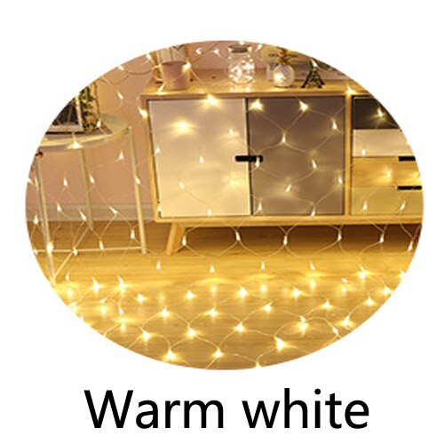 Malla de luces led para decoración, guirnalda con iluminación navideña y para bodas y festividades, para ventanas y cortinas, 2x2m/3x2m/6x4m: Warm whtie / 1.5mX1.5m 96LEDs