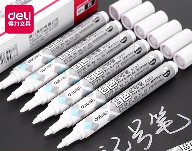 Deli White Marker Pen Waterproof Non-Fading Paint Signature Graffiti Brush Non-Fading Mark Paint Thick Pen