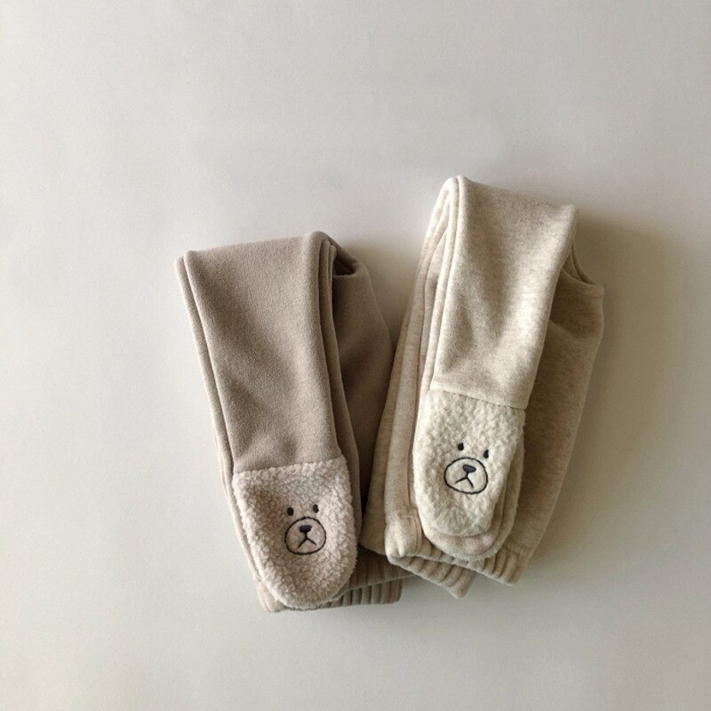 2021 nova moda bebê urso meia-calça bonito dos desenhos animados infantil menina leggings inverno criança quente pp calças meninos velo leggings 0-24m