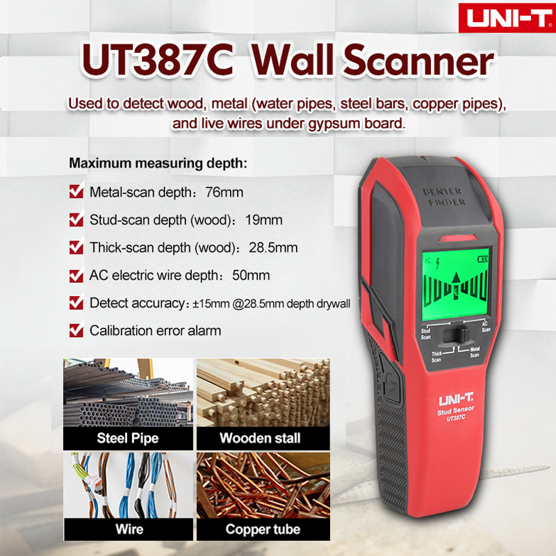 UNI-T Muur Scanner Undeground Metaaldetector Ac Hout Elektrische Doos Finder Kabel Lijn Diepte Tracker Live Draad Ijzeren Pijp Detectoren