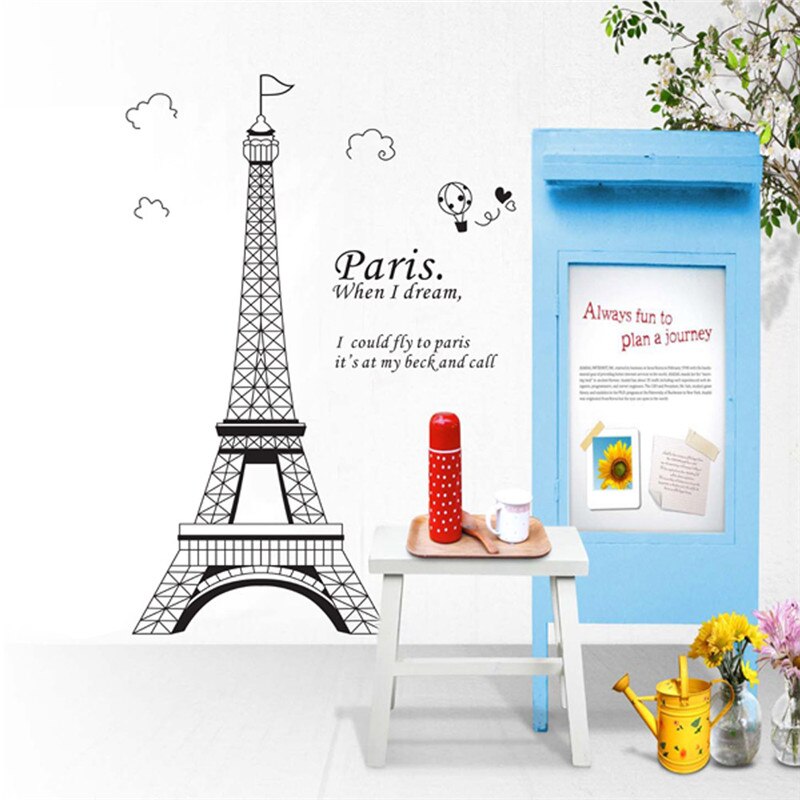 Romantic Paris Eiffel Tower decoration Beautiful View of France DIY Wall Stickers WallpaperArt Decor Mural Room Decal