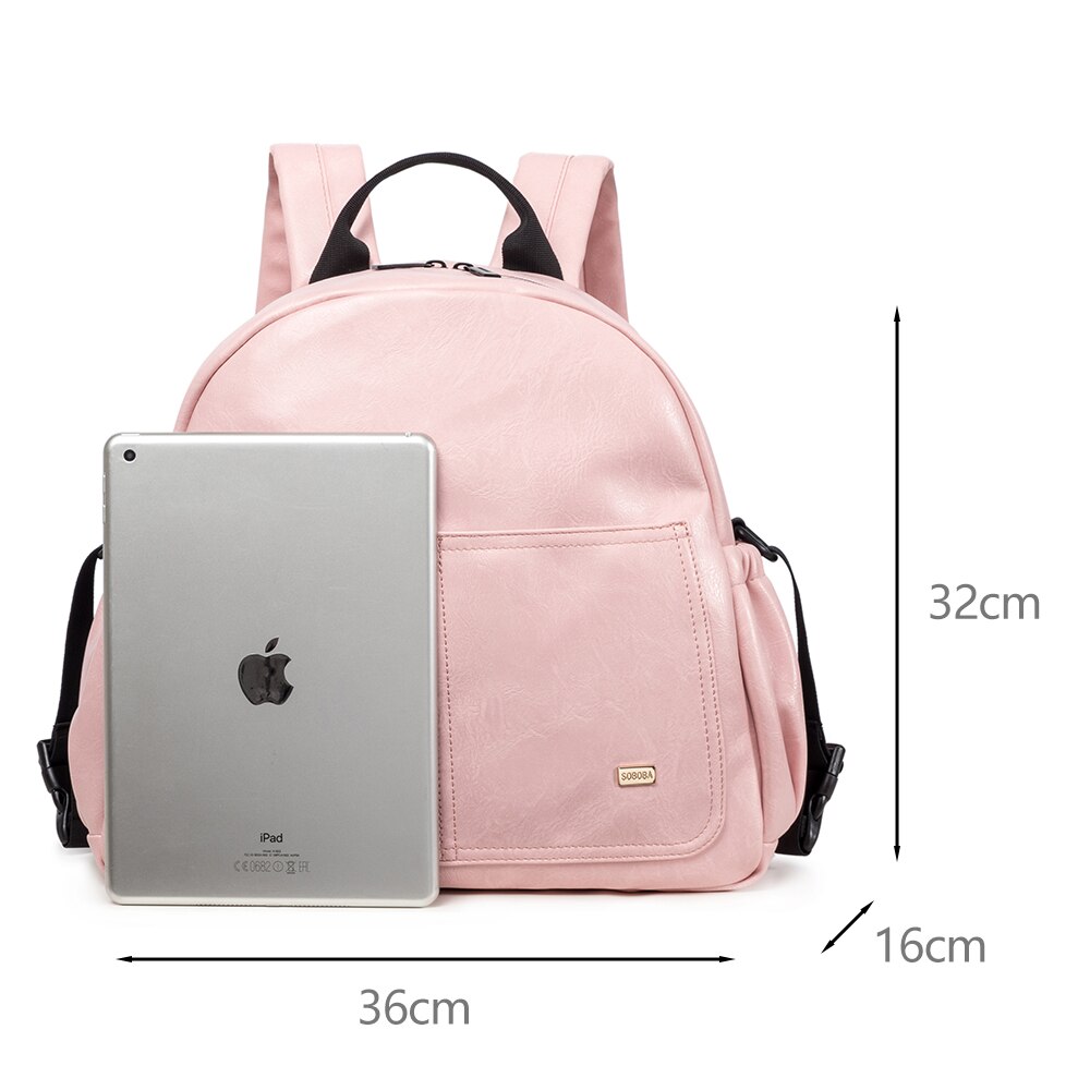 Ble taske til moder lyserød stor kapacitet solid baby taske rygsæk med 2 stropper stilfuld barsel bleetaske