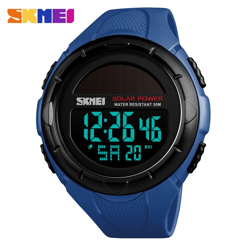 Skmei Solar Power Mannen Digitale Horloge Sport Horloges Chronograaf 5Bar Waterdicht Horloge Mannen Klok Relogio Masculino 1405: Blue