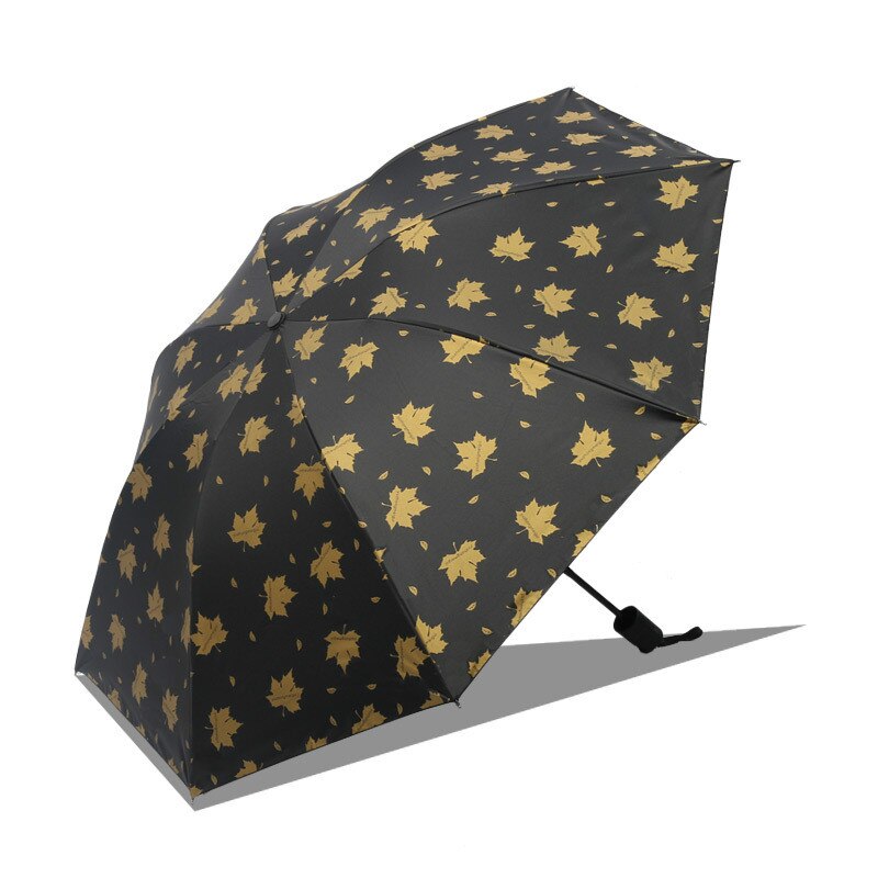 Opvouwbare paraplu Bloem paraplu UV bescherming Zon bescherming Drie-opvouwbare Paraplu esdoornblad Zwart en Wit: Black