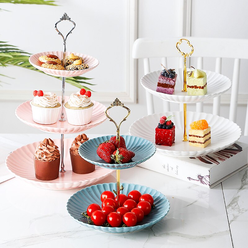 Nordic Ceramic Fruit Plate Three-layer Dessert Plate Cake Plate Multi-Layer Pastry Plate Candy Tray Shelf