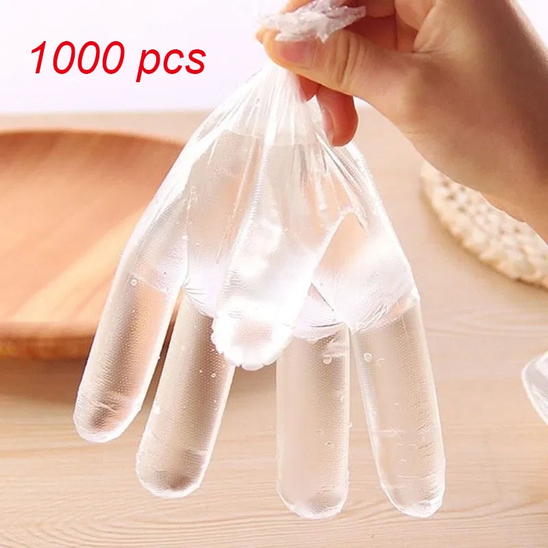 1000Pcs Plastic Handschoenen Wegwerphandschoenen Voedsel Eenmalige Transparante Handschoenen Restaurant Keuken Bbq Milieuvriendelijke Pe Huishoudelijke Handschoenen