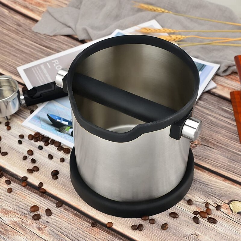 Espresso Knock Box Piccola In Plastica - Contenitore Per Fondi Di Caffè Con Barra In Gomma, Antiscivolo, 10x10x11 Cm, Nero - 3