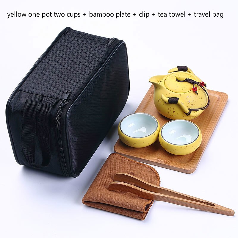 3Pcs Travel tea set Tea Set Porcelain Double Wall Cup Flower Dragon Moutain Teapot Kung Fu Tea Set A