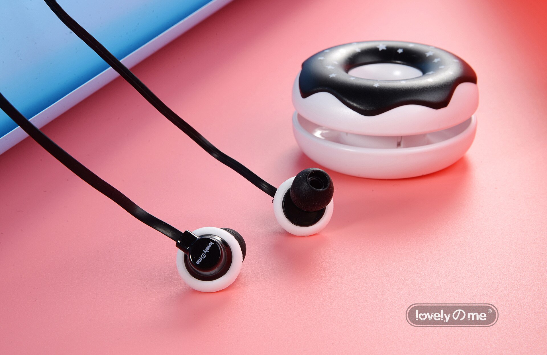 Auricolari In-ear - Mini Cuffie Cablate con Scatola Portaoggetti Donuts - Universali: Bianco e nero con motivo