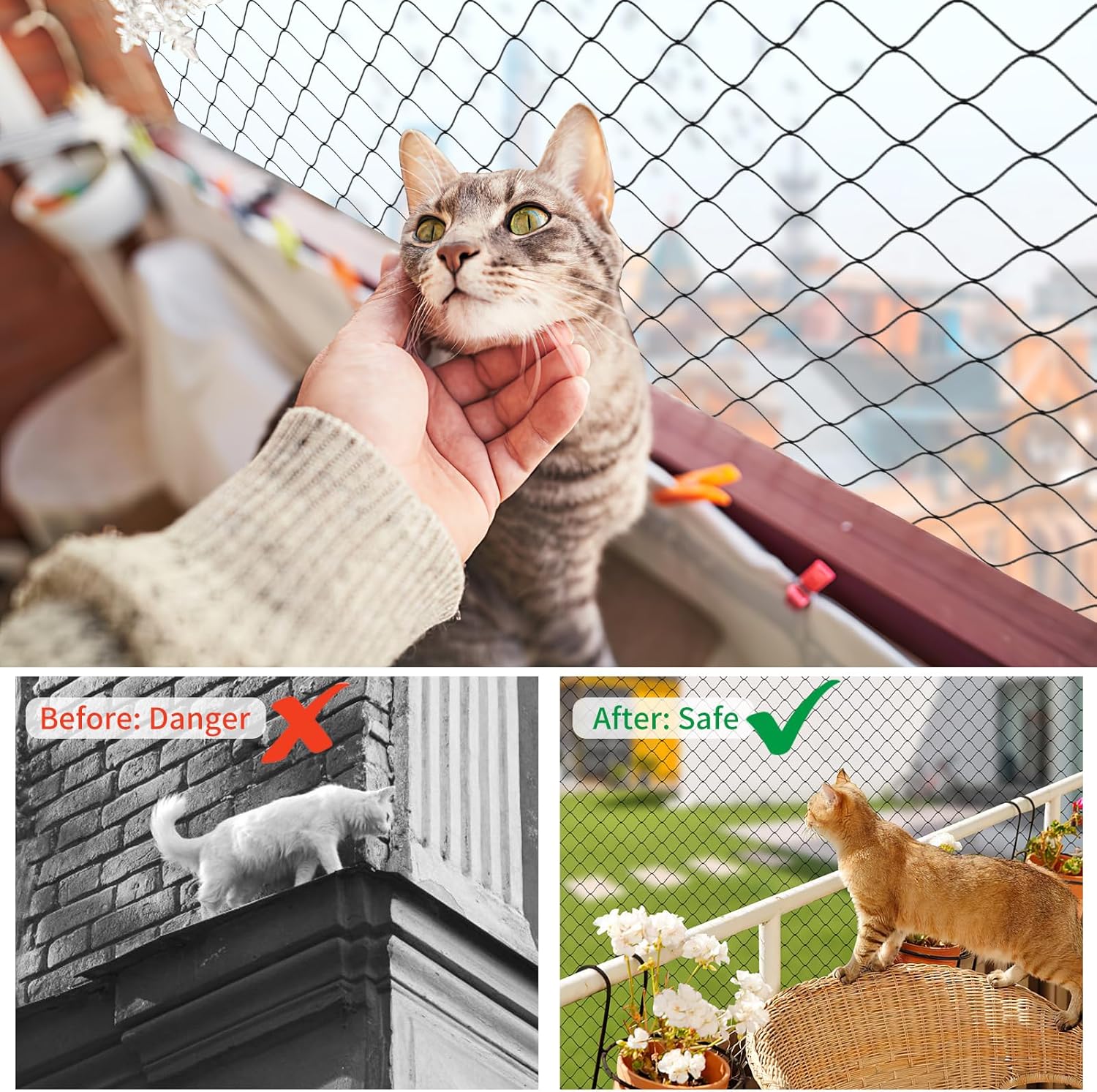 Ståltrådsforstærket kattenet til altan, faldnet til katte, havenet med tråd til vinduer, trappeplæne