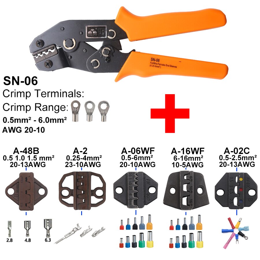 Insulated Terminals Crimper And Interchangeable Dies For Heat Shrinkable Connector Wire Crimping Tools Ratcheting 7Inch SN-02C: A-02WF2C