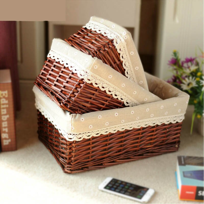 Bamboo Weaving Storage Basket Fruit Picnic Basket Rattan Storage Box For Cosmetics Snacks Tea Book Organizer Handiwork mx0117109