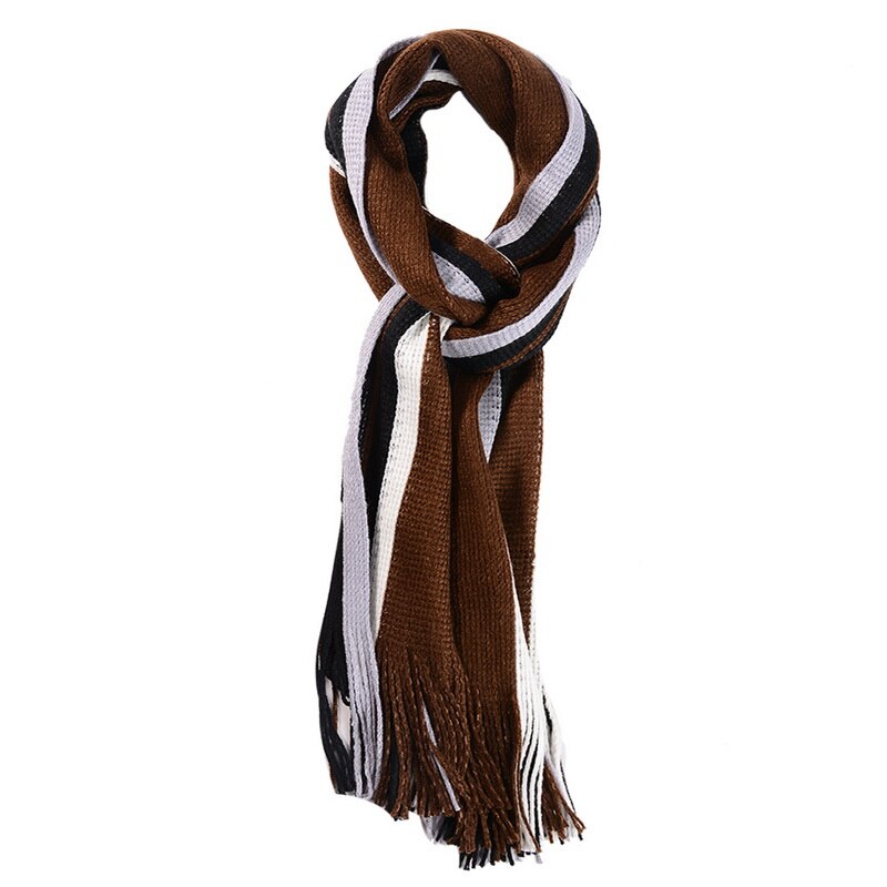 Scarf Autumn Winter Men Long Patchwork Scarf for Men Tassel Winter Striped Scarves Japanese Men's Accessories: coffee