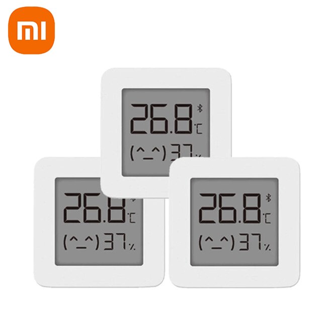Xiaomi Bluetooth Thermometer 2 Smart Electric Digital Humidity Monitor High-precision Sensor 1.5'' LCD Screen with Mijia App: 3 Pcs