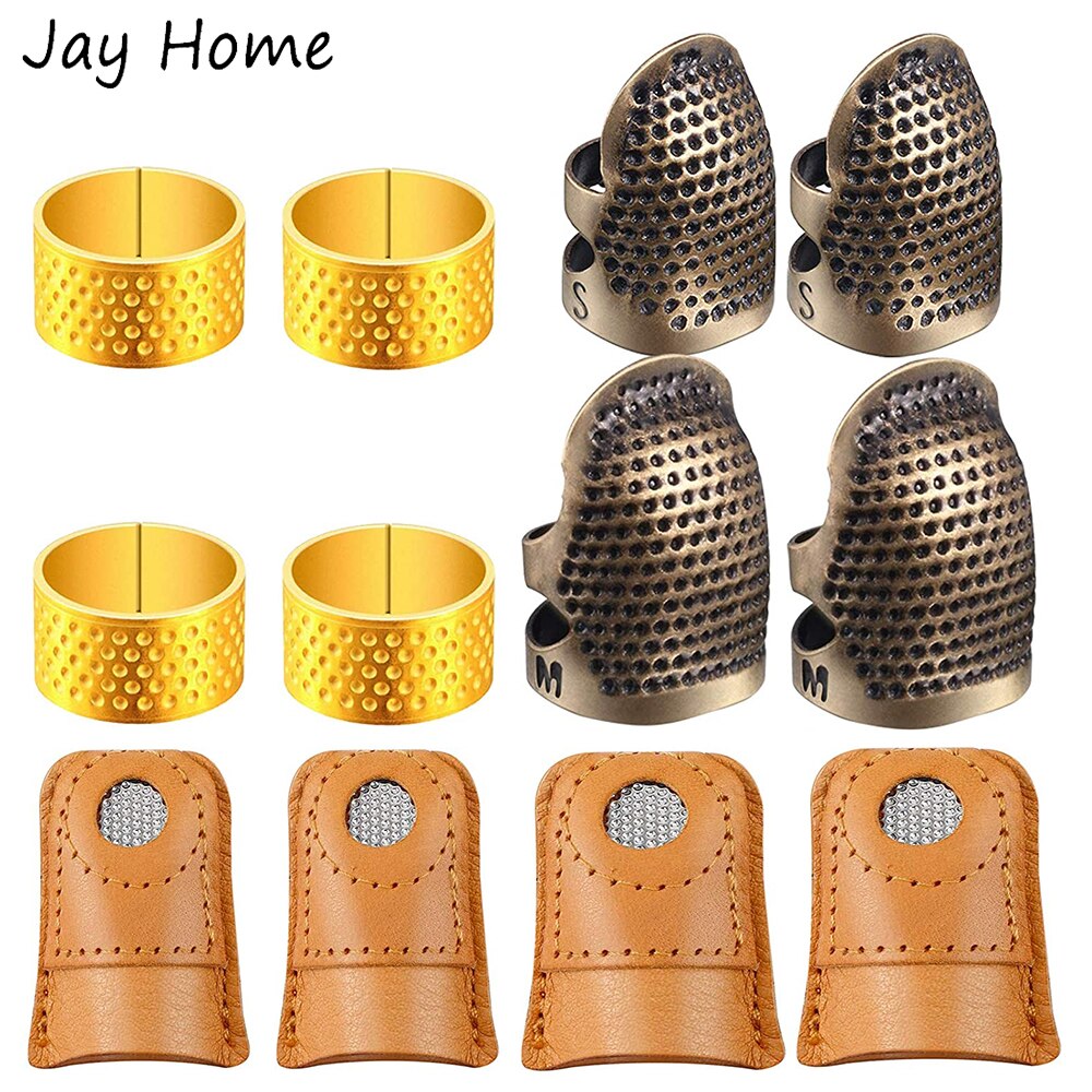Dedal de costura de cobre, Protector de dedo, anillo de protección, almohadillas de dedo de cuero, para coser a mano, acolchado, 6 uds.