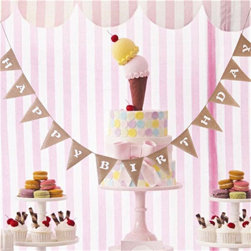 2.4M Linen Happy birthday Flags Banner Western Party Decoration Birthday Bunting Home Decor Event Supplies