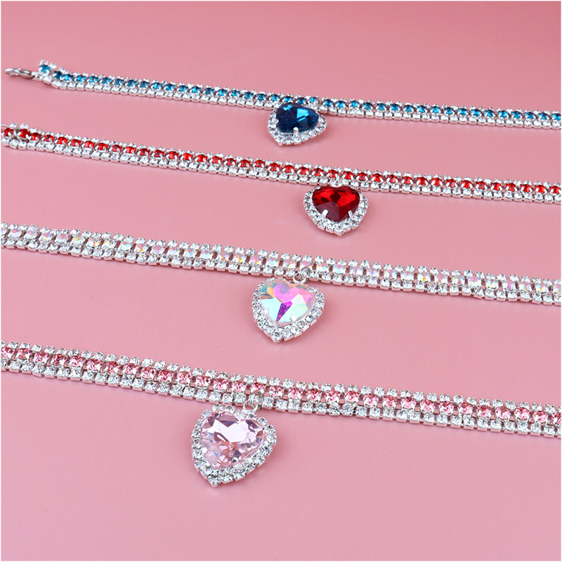 Hund skinnende rhinestone halsbånd kat hjerte diamant smykker halskæde kæledyr bling prinsesse halsbånd hvalpe forsyninger chihuahua tilbehør
