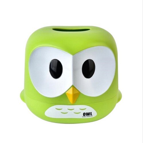 Home Kitchen Cute Cartoon Owl Plastic removable Tissue Box Napkin roll paper Holder Case Simple Storage Box Accessories 1piece: green