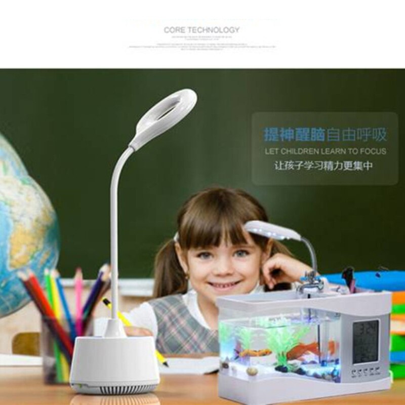 Minitanque de escritorio USB para acuario, reloj con temporizador LCD, luz LED, alarma, negro/blanco