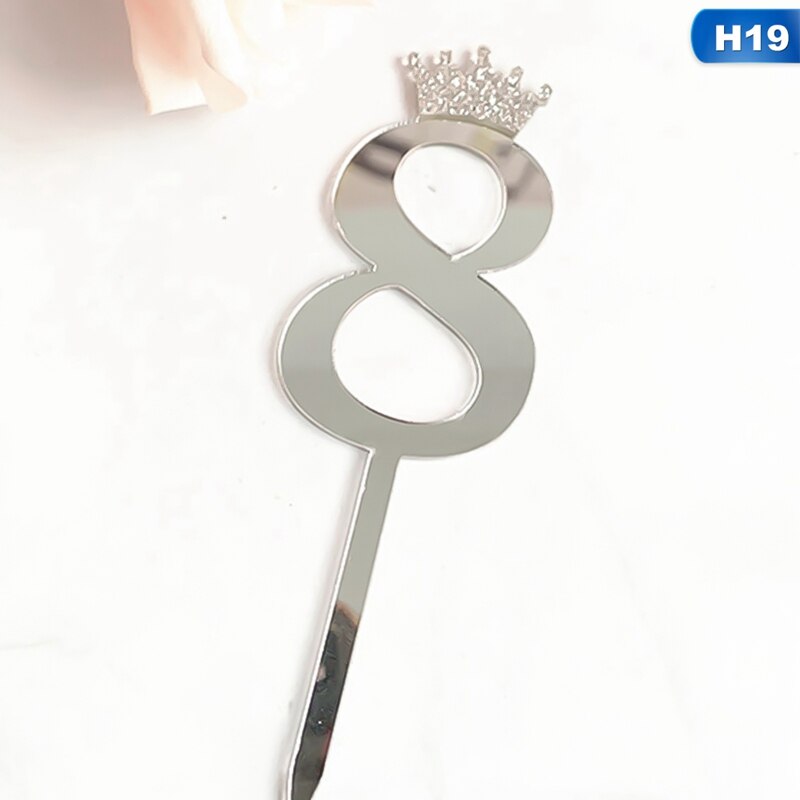 0-9 Numbers Cake Toppers Happy Birthday Cute Crown Number Cake Flag Acrylic Cupcake Topper Birthday Party Cake Decoration Topper: 19