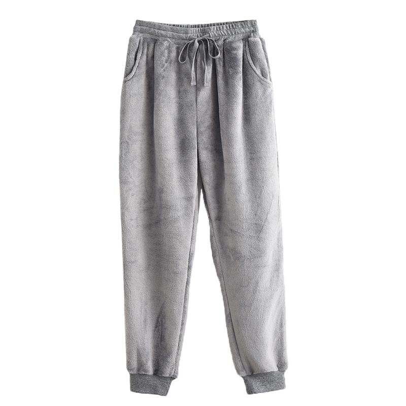 KLV Women Men Autumn Winter Pajamas Pants Lounge Wear Pajamas Thicken Loose Coral Fleece Pants Sleep Pajamas Lounge Pants: Male Grey / XL