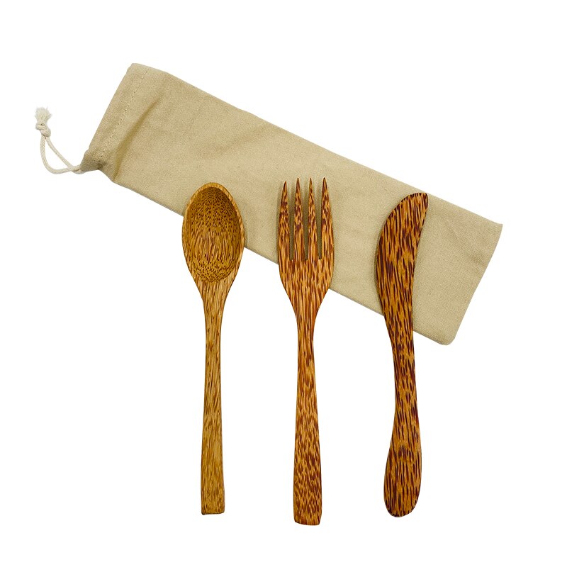 Kokoshouten bestek, herbruikbaar, zero waste, palmhouten lepel, vork, servies, biologisch afbreekbaar bamboe bestek, duurzaam keukengerei: Beige
