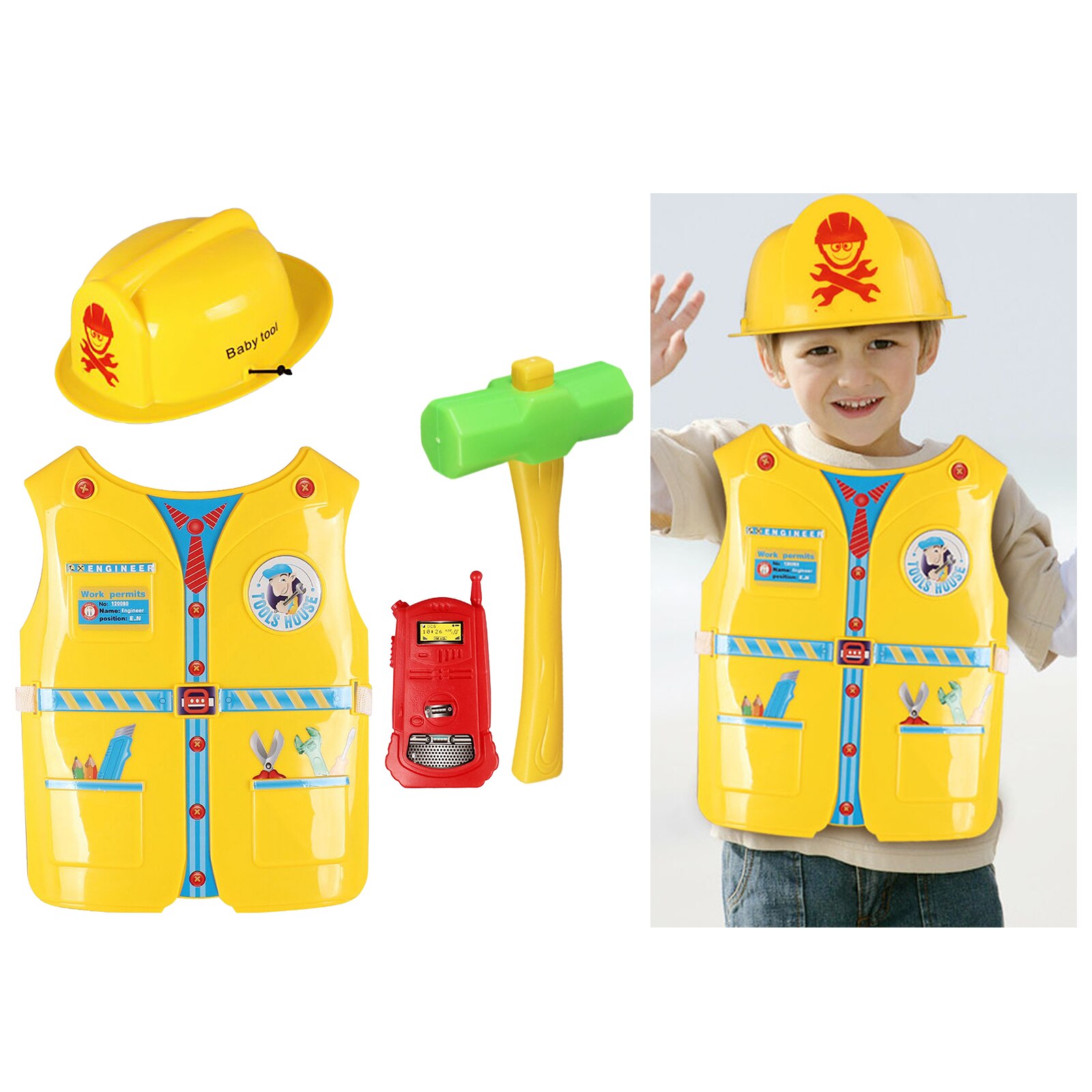 Construction Worker Costume Role Play House Kit Set Engineering Dress Up Educational Toy Kids Boys Girls