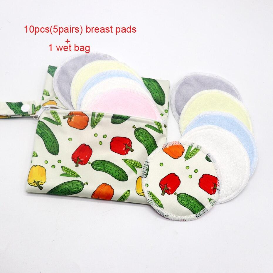 10Pcs Zoogcompressen Waterdicht Borstvoeding Zwangere Vrouwen Make Pad Bamboe Verpleging Pad Voor Mum Wasbare Met Natte Zak Herbruikbare: BP2-10