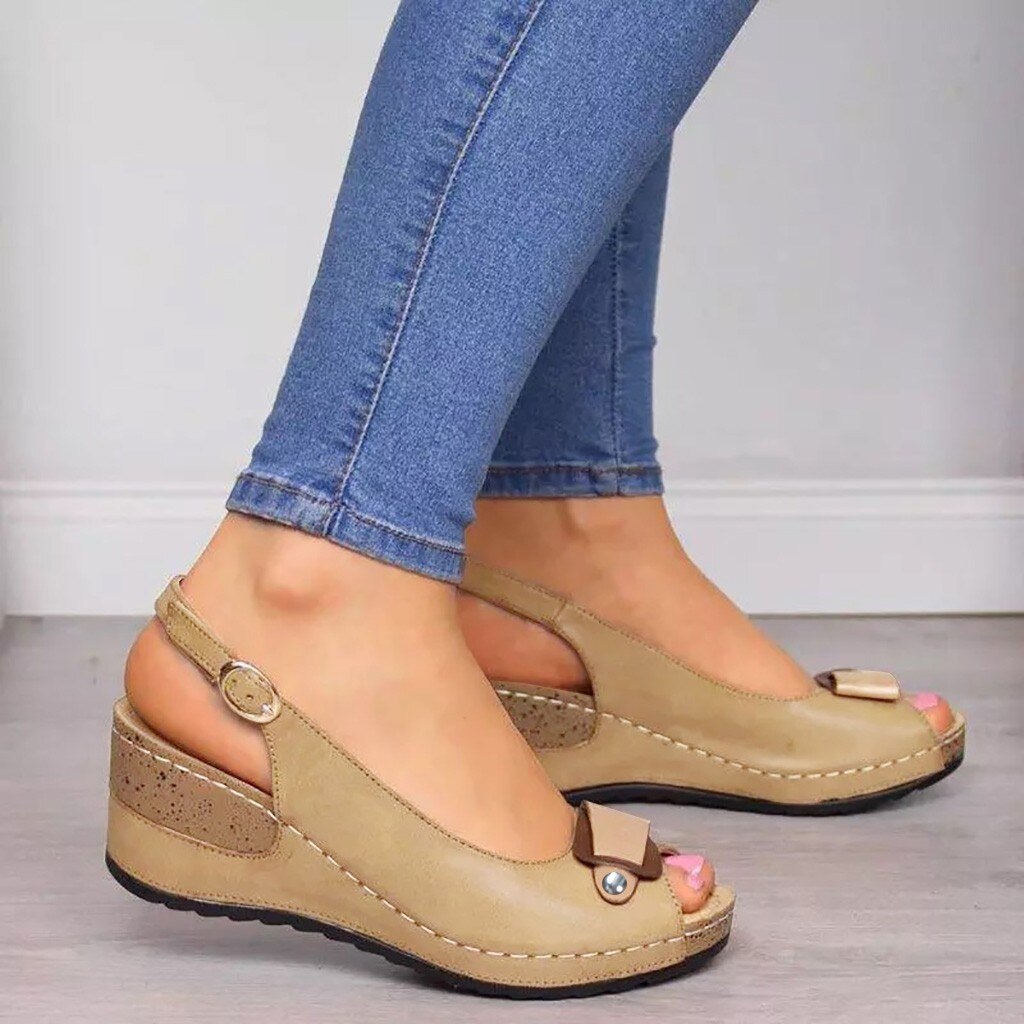 Rom casual sandaler kvinder kiler sandaler pumps ankel spænde åben tå fisk mund med sommer kvinder sko kiler sko