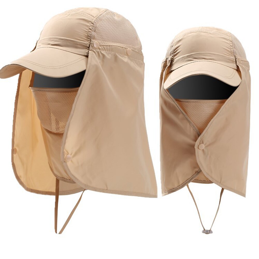 Zon Caps Flap Hoeden 360 Graden Solar Uv Bescherming Zonnehoed Zomer Mannen Vrouwen Zonneklep Cap Vouwen Verwisselbare Nek gezichtsmasker Hoofd: Khaki