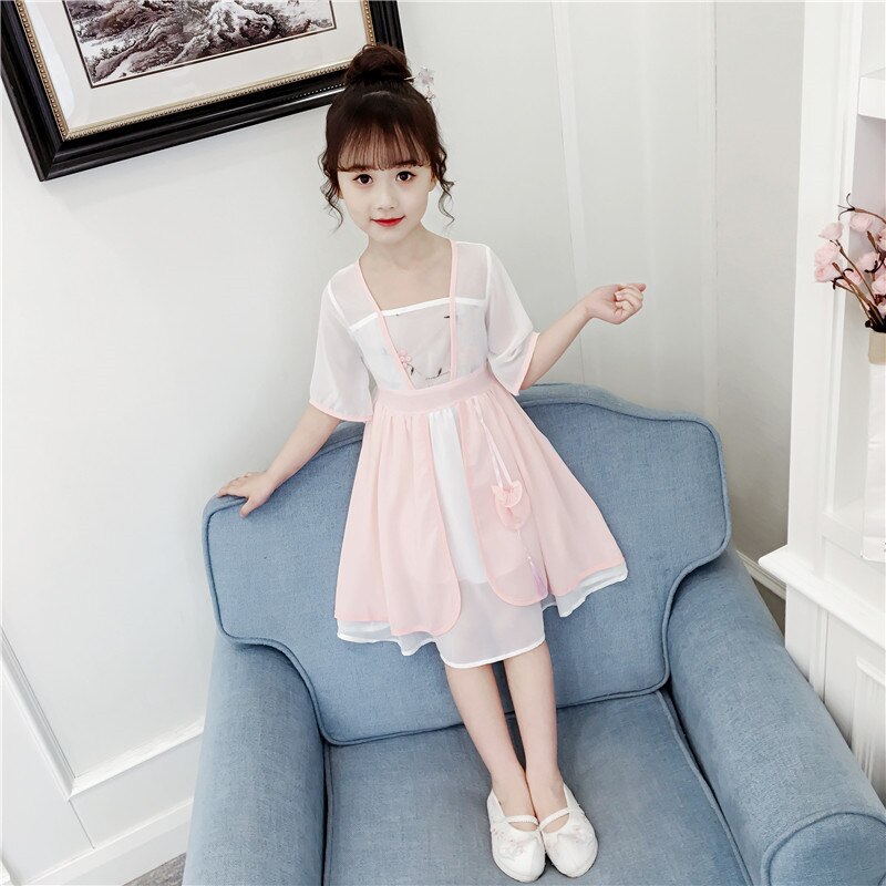 Hanfu Jurk Voor Meisjes Rok Zomer Chiffon Kinderen Chinese Geschiedenis Jurk School Dance Stage Kostuum Cosplay Kleding BL1797