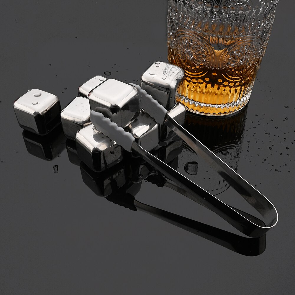 Reusable Cooler 304 Stainless Steel Ice Cubes Whiskey Stones with Tongs for Whiskey Wine and Cocktail Bar Utensils Set Best